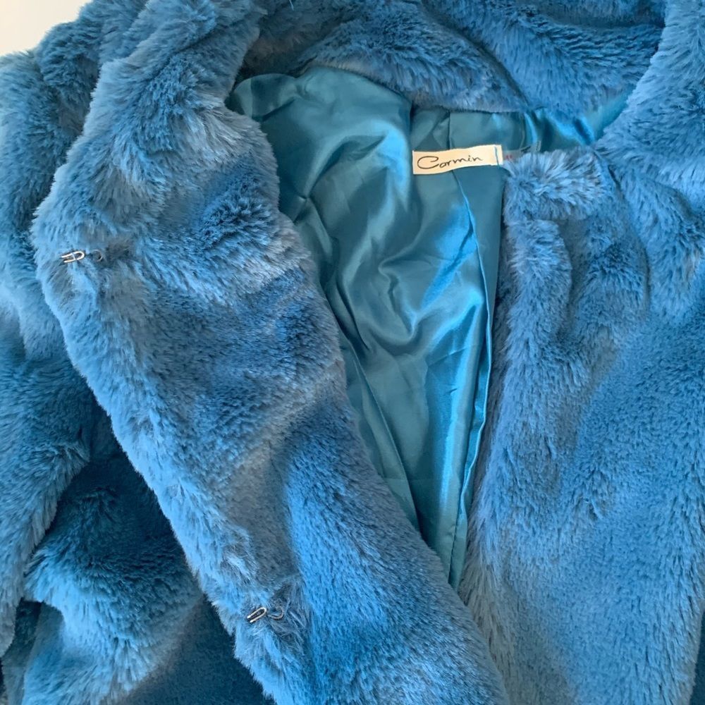NEW Fuzzy Cropped Fleece Blazer Blue - Picture 6 of 10